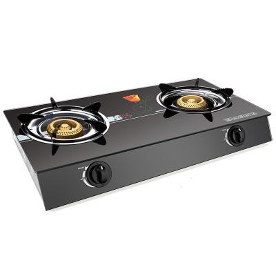 China Hotel Kitchen Stove Factory Double Eye Tempered Glass Gull Gas Top Freestanding Cook Stove for sale