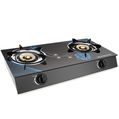 China Wholesale Built-in Hotel Kitchen Cooking Appliances Gas 2 Cook Home Double Burner Stove Tempered Glass Top for sale