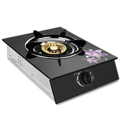 China Hotel Tempered Glass Recessed Cast Iron Fierce Single Burner Eye 1 Burner Cookware Head Fire Cook Gas Stove for sale