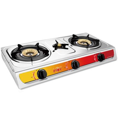 China Hotel Kitchen Appliances Cooking 3 Cooks Household Stainless Steel Explosion Proof Gas Stove for sale