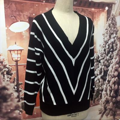 China Anti-pilling Free Knitting Black and White T-shirt Women's Sweater Stripe Pattern Custom Grosgrain Ribbon for sale