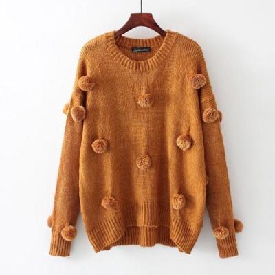 China Fashion Women Chenille Pullover Breathable Crewneck Embroidered Ball Sweater Chinese Exporters for sale