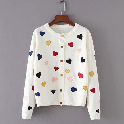 China Anti-pilling Love Patch Fancy Contract Colors Sweater Women Button Single Breasted Cardigan for sale