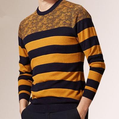 China Anti-Wrinkle OEM Loose Knitted Custom Neck Pullover Striped Sweaters Design For Men for sale