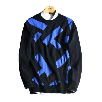 China Anti-pilling 2018 custom design men sweater cotton blue&black men's jacquard sweater for sale