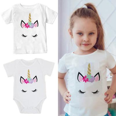 China OEM Breathable Popular Kids Clothes 0-10 Years Unicorn Print T-shirt&Baby Romper for sale