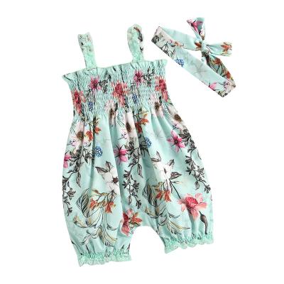 China 2021 Foshan Factory Eco-friendly Wholesale Green Floral Summer Baby Newborn Baby Romper Eco-friendly Sling for sale