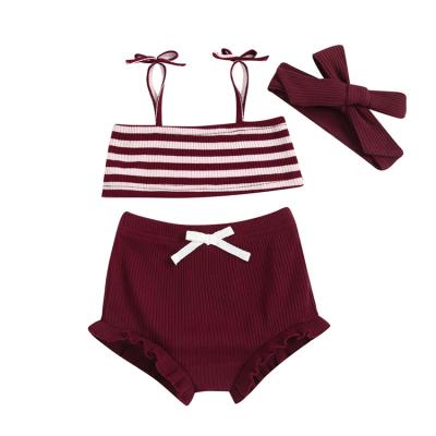 China Fashion Eco-friendly Design Striped Blouse Shorts Foshan Wholesale Kids Two Piece Set Clothing for sale