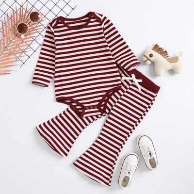 China Eco-Friendly Fashion Two-Piece Striped Romper Tops And Bell Bottom Pants Fall Organic Cotton Boutique Baby Clothes for sale