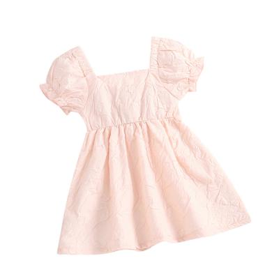 China Breathable Hot Sale Pink Orange Short Sleeve Square Collar Kids 2 Years Old Baby Western Dresses 2021 for sale