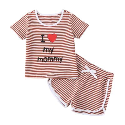 China Eco-friendly Casual 2Pcs Striped Short Sleeve T-shirt Shorts Wholesale Cute Summer Kids Clothing for sale