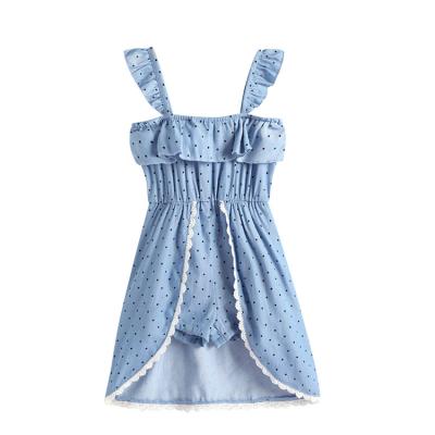 China 2021 Breathable Wholesale Custom Blue Denim Polka Dot One Piece Girls Clothing Overalls for sale