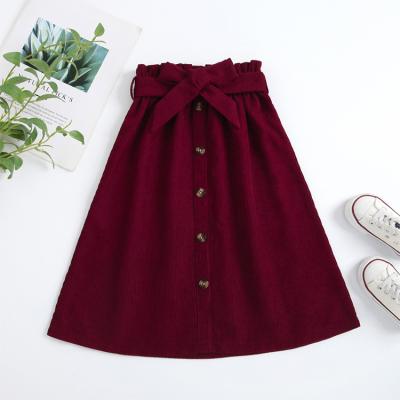 China New Arrivals Breathable Autumn Children Clothes Red Wine With Belt Corduroy Kids Long Skirts 2021 For Toddler Girl for sale