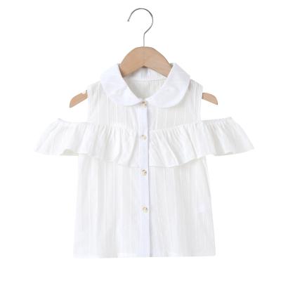 China Summer Breathable White Strapless Short Sleeve Collar Good Quality Kids Toddler Girl Turn-Down Blouse for sale