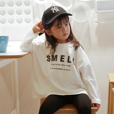 China 2021 Breathable Hot Selling Kids Clothes Letters To Pattern Wholesale Oversized Long Sleeve Girls' T-shirts For Toddler Girl for sale