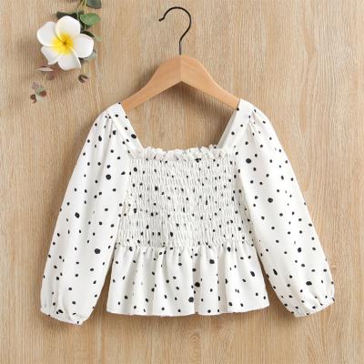 China Wholesale Breathable Kids Clothes Lotus Leaf Skirt Hem Toddler Girl's Autumn Polka Dot Blouse White Elastic Top for sale