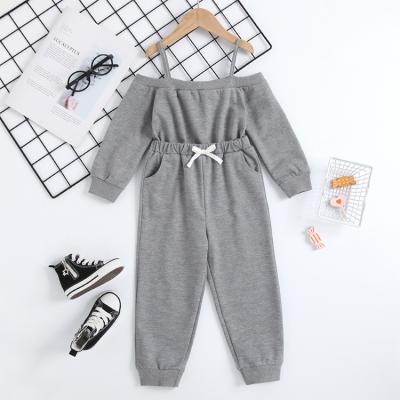 China Autumn Kids Clothing Casual Gray Breathable Sling Sleeve Child Toddler Strapless Long Toddler Clothes Girls One Piece Overalls for sale