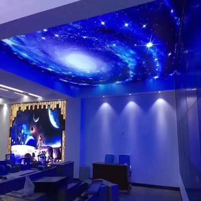 China Artistic Galaxy Space Ceilings Starry Night Sky With Glitter Stars PVC Stretch Ceiling Film For Shop Ceiling Design for sale