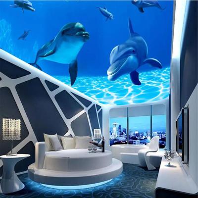 China Artistic Ceilings Shapes Interior Decoration Ceiling Material 3d Ocean Dolphin Print PVC Stretch Ceiling Film Video for sale