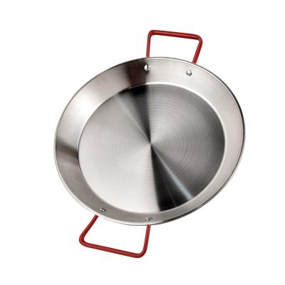 China Wholesale Promotion Paella Stainless Steel Spanish Seafood Viable Large Pan With Red Handle for sale