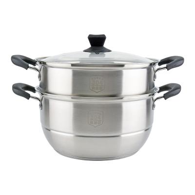 China Two Layers Sustainable Bottom Induction 304 Stainless Steel Steamer Capsulated Pot With Steaming Tablet for sale