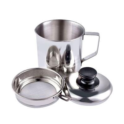 China High Quality Sustainable Metal Lard Grease Container With Strainer Household Stainless Steel Oil Pot for sale