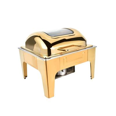 China 201 Stainless Steel Stainless Steel Shape Beetle Food Warmer Buffet Stove Luxury Hydraulic Square Chafing Dish for sale