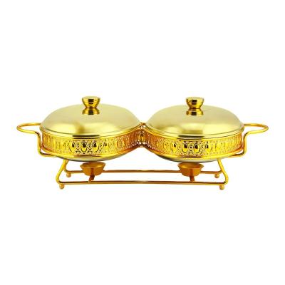 China Wholesale Modern Buffet Serving Double Serving Gold Color Egg Shape Desgin Jar Glass Chafing Dishes for sale