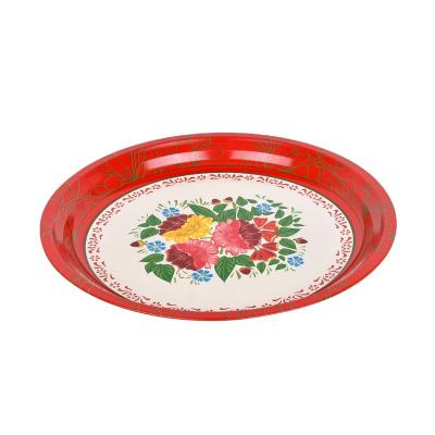 China Elegant Style Viable Dinner Plate Round Tray Iron Serving Plate Round Candy Sanck Dish for sale