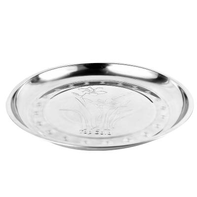 China 48cm Hotel Tableware Sustainable Home Metal Round Stainless Steel Round Food Serving Tray for sale