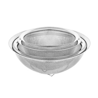 China Sustainable Stainless Steel Fine Round Mesh Basket Strainer Colander Vegetable Strainer For Kitchen With Base for sale