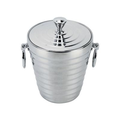 China 1L 2L Club Bar Champagne Beer Cooler Double Wall Viable Ice Bucket with Tongs and Ice Lid for sale