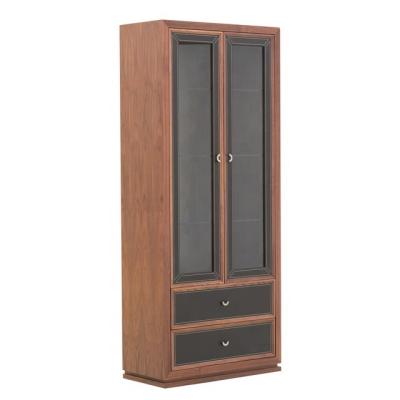 China Modern Simple Wooden Combination Wine Cabinet Living Room Furniture With 2 Drawers Double Door Design Glass Display Cabinet for sale