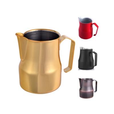 China Electroplating Stainless Steel Stocked Rose Gold Unique Latte Pro Cappuccino Espresso Coffee Metal Frother Frothing Pitcher Milk Cup for sale