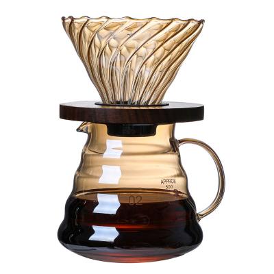 China Viable V60 Borosilicate Glass Filter Cup Plating Set Pour Over Coffee Maker Teapot Glass Sharing Pot With Black Walnut Holder for sale