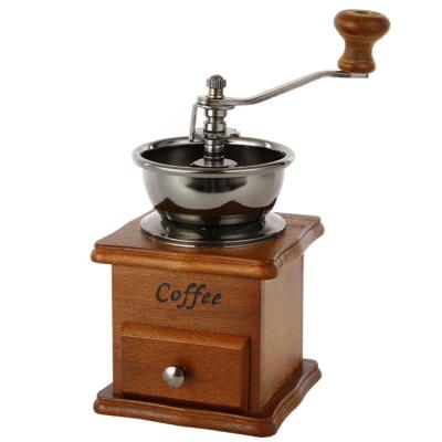 China Amazon Style Retro Coffee Grinder Classic Wooden Coffee Grinder Roller Grain Mill Manual Hand Crank Top Sale for sale