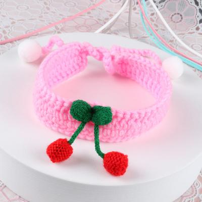 China Cherry Pet Collar Pet Jewelry Cat Red Viable Neck Viable Japanese Style Hand Knitting Wool Collar for sale