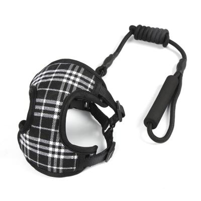 China Viable Wholesale Pet Plaid Chest Bag Pull Rope Nylon Black Dog Leash Set for sale