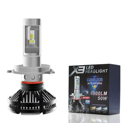 China LED Foglight LED headlight led headlight kit 50w 6000lm X3 led car auto headlight 9005 9006 zes h7 h11 chip for sale