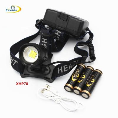 China 50W Camping Chip XHP70 Led Powerful Headlamp Zoom Head Light Lamp Flashlight Torch Lantern for sale