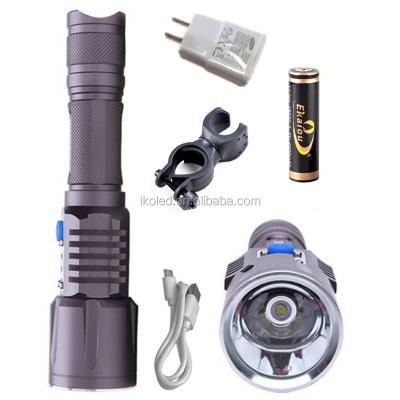 China Smart Emergency 2000lumens High Power USB Rechargeable Flashlight Kit XM-L2 LED Torch 18650 lantern+Charger+18650 Battery+Mounts for sale