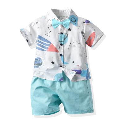 China MIA Fashion Smart Casual Boys Handsome Rocket Printed Shirt With Short Cartoon Boys Clothing Set for sale