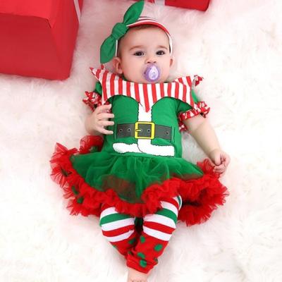 China MIA 3Pcs/set Christmas Anti-Shrink Rompers Set Red/Green Chiffon Ruffle Tutu Dress Design Cartoon Baby Rompers for sale