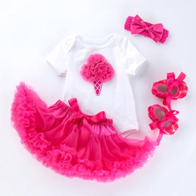 China MIA Baby Romper Jumpsuit Jumpsuit Hot Pink 3D Bubble Skirt Ice Cream Birthday Toddler Girl Newborn Anti-Shrink 4pcs/set for sale