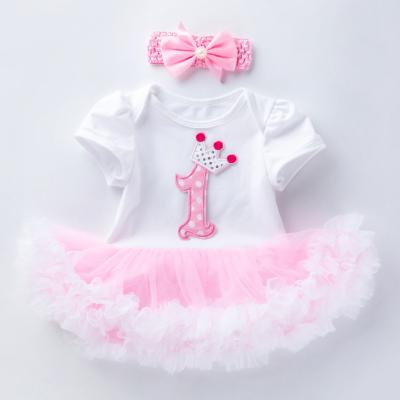 China MIA 2Pcs/set Breathable Baby Short Sleeve Birthday Rompers Dress Cute Baby Princess Dresses For Girls for sale