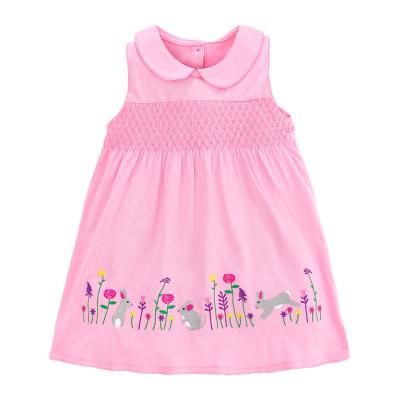 China MIA Kids Boutique Anti-Static Smocked Clothes Easter Bunny Floral Embroidered Summer Baby Smocked Dress for sale