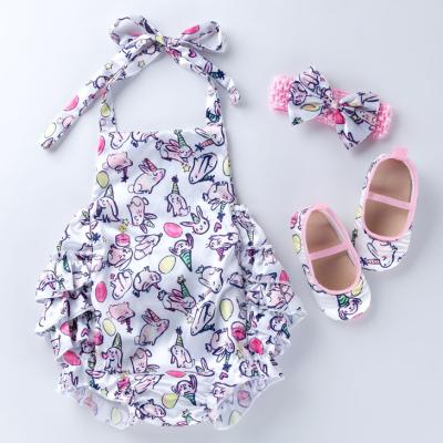 China MIA Fashion Easter Braces Rompers 3pcs/set Sleeveless Baby Ruffle Printed Rompers for sale