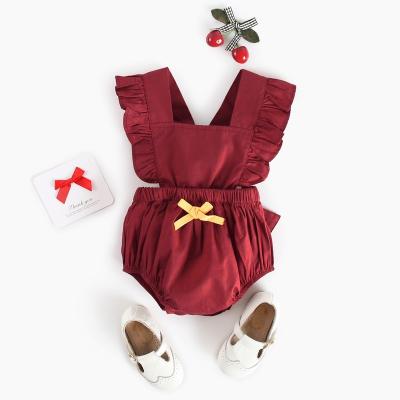 China MIA Wholesale Baby Clothes Sleeveless Outfits For Girls Burgundy Rompers for sale