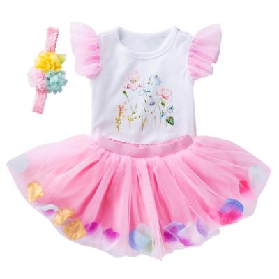 China MIA New Sleeveless anti-shrink flies design baby summer romper girl headband petal skirt with baby summer romper girl for sale