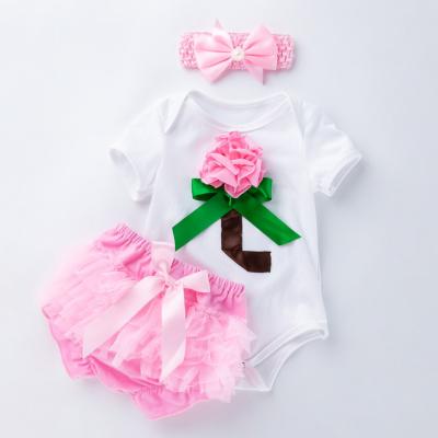 China MIA Fashionbaby Anti-Shrink Girls Romper Girls Funny Chiffon Bloomers with 3D Headband Flower Newborn Baby Romper for sale